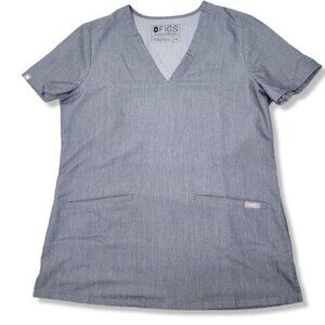Figs Scrubs Top Heathered Gray Women's Size XSmall V-neck Two-Pockets